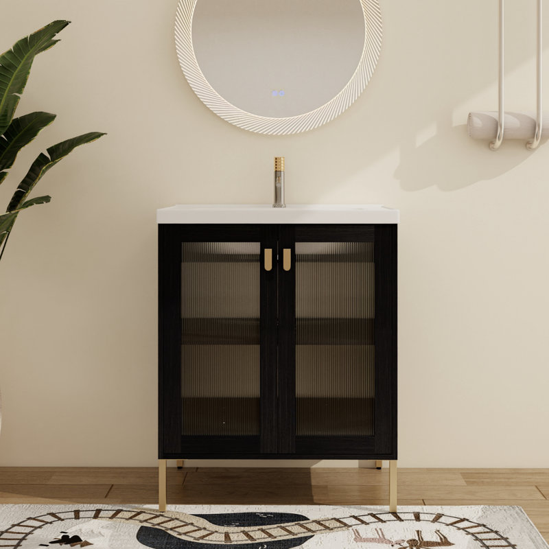 Zarny 28''Freestanding Bathroom Single Vanity,Floor Standing Vanity with Ceramic Top and 2 Doors