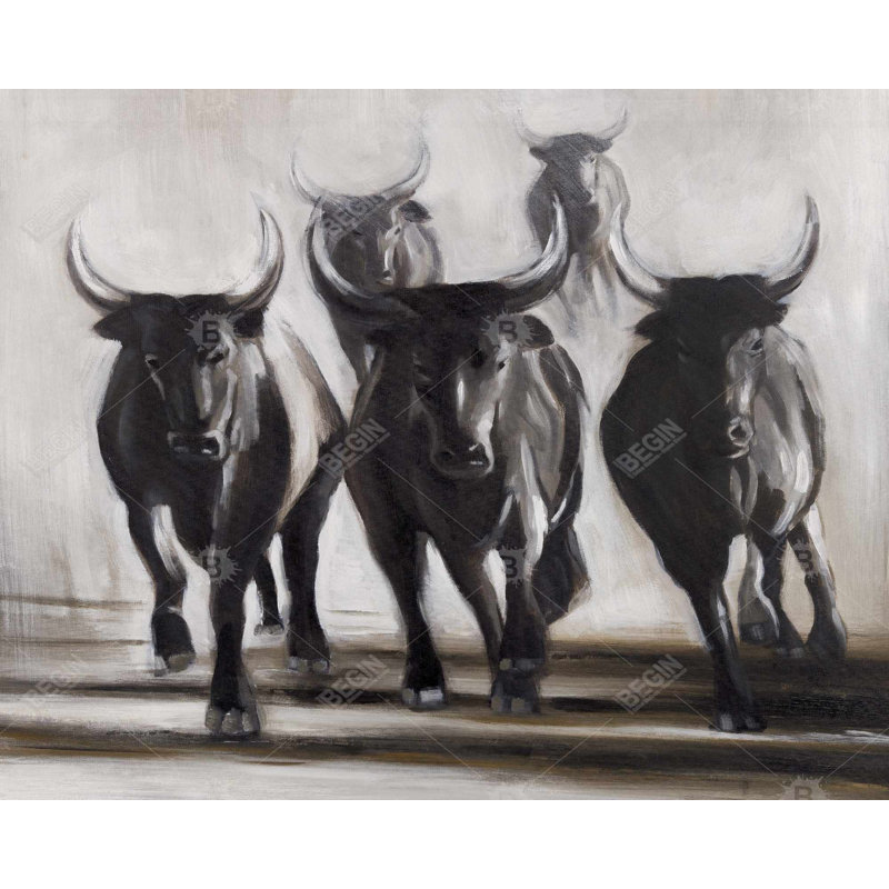 Running Fierce Bulls Print On Canvas