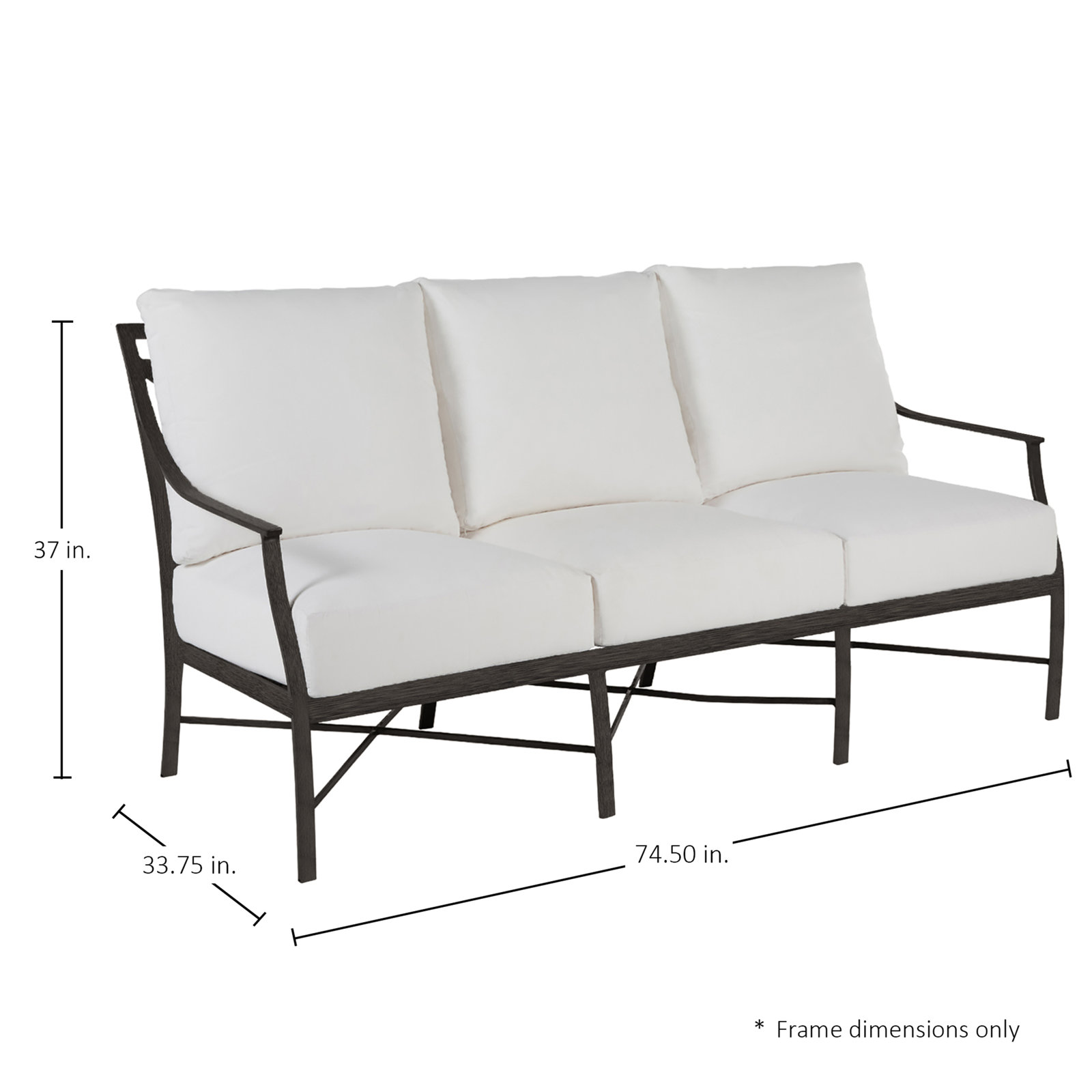 Monaco 75" Sunbrella® Patio Sofa, Welt + Standard Fill, Availa Natural White, Slate Gray