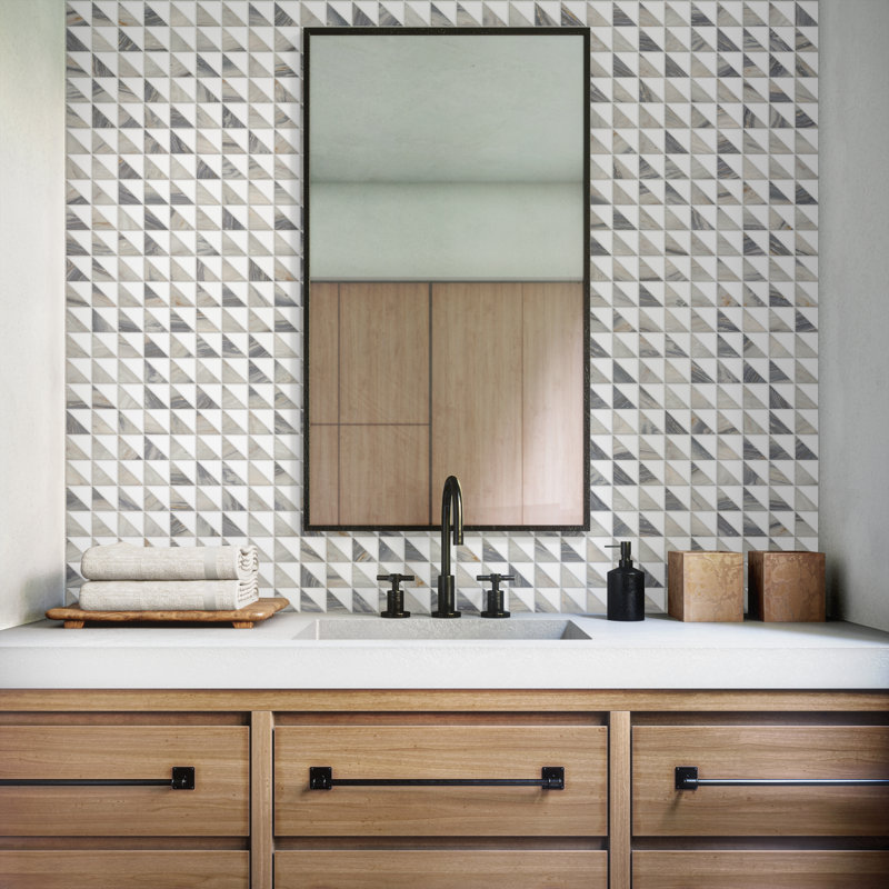 Gamma Natural Stone Triangle Wall and Floor Mosaic Tile (Set of 10), Azure Blend