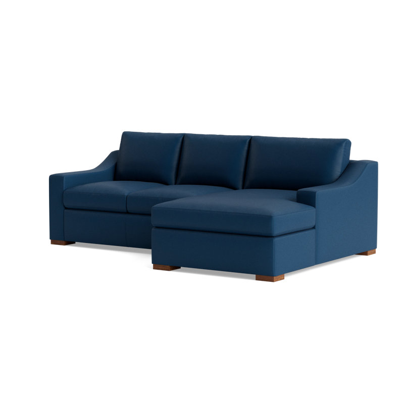 Lucca Leather Chaise Sectional, Bison Deep Blue Top Grain Leather, Right Hand Facing