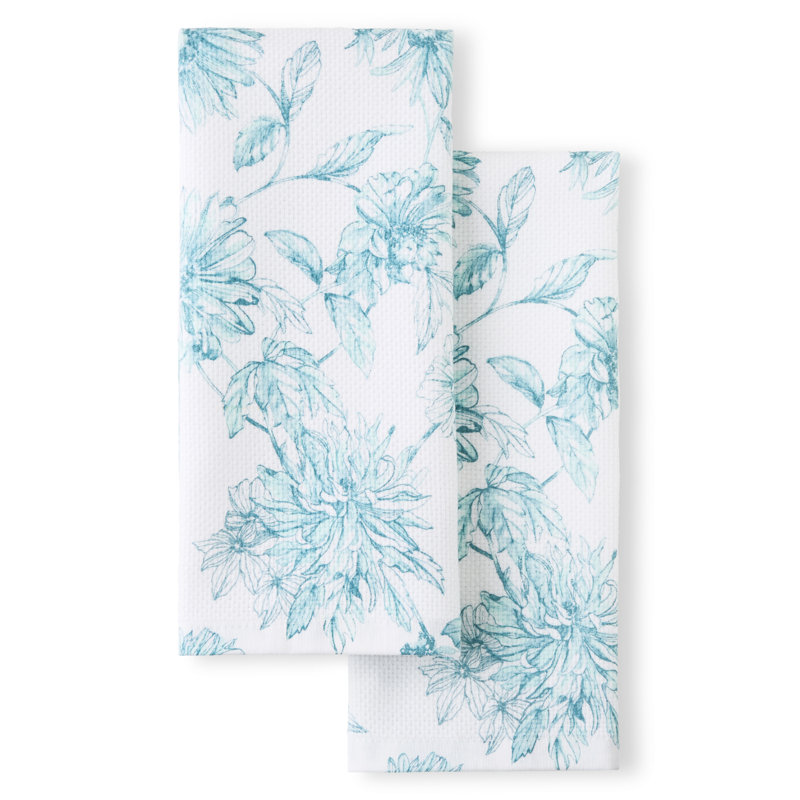 Ensemble de 2 serviettes de cuisine FIESTA Botanical Floral, bleu ciel, 16 po x 28 po