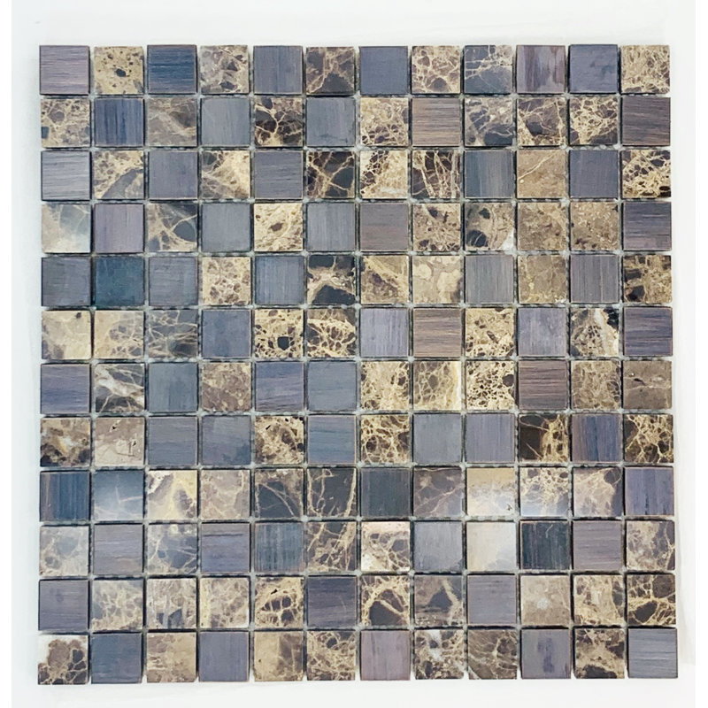 1" x 1" Mixed Material Mosaic Tile, Brown/Copper