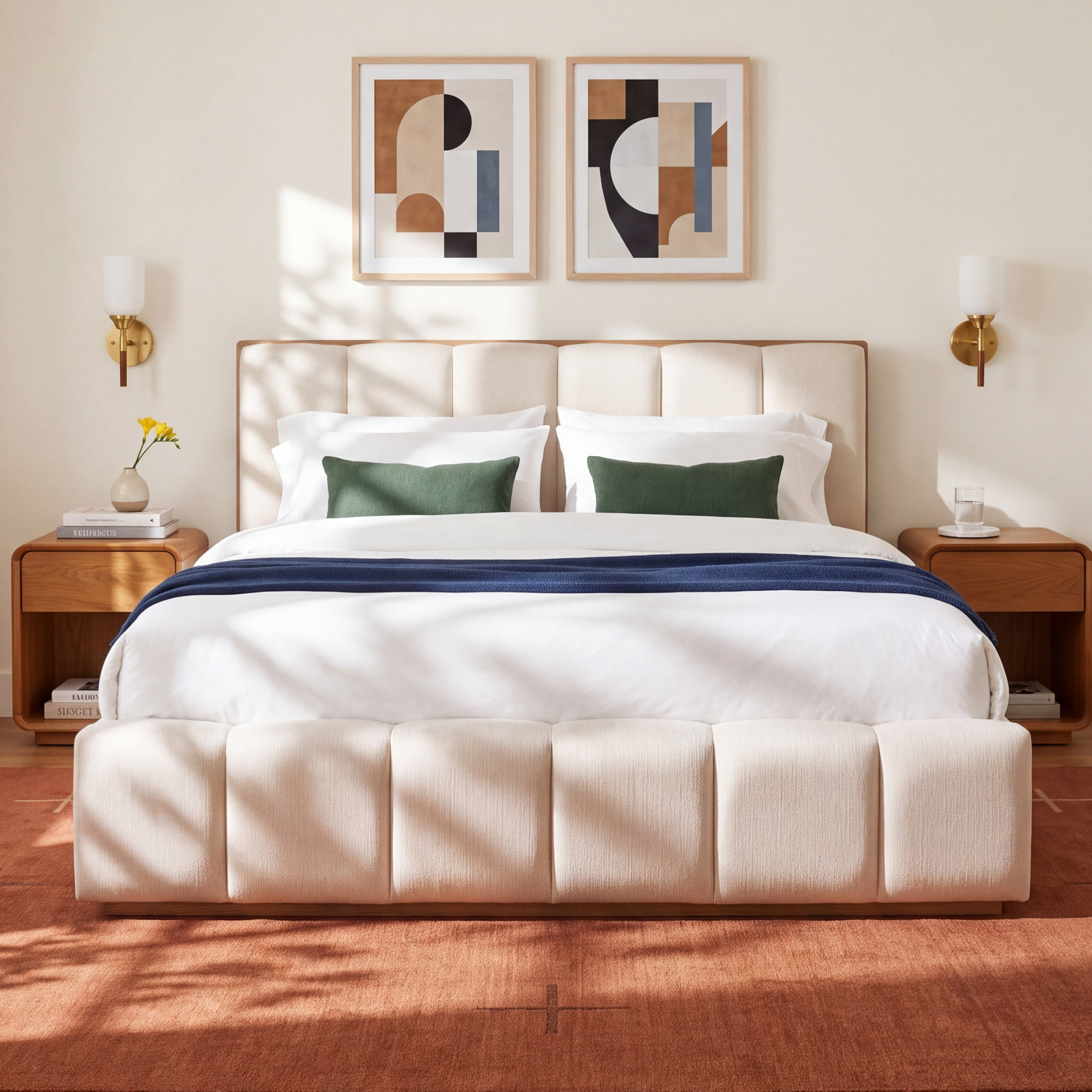 Cotton Upholstered Platform Bed, California King