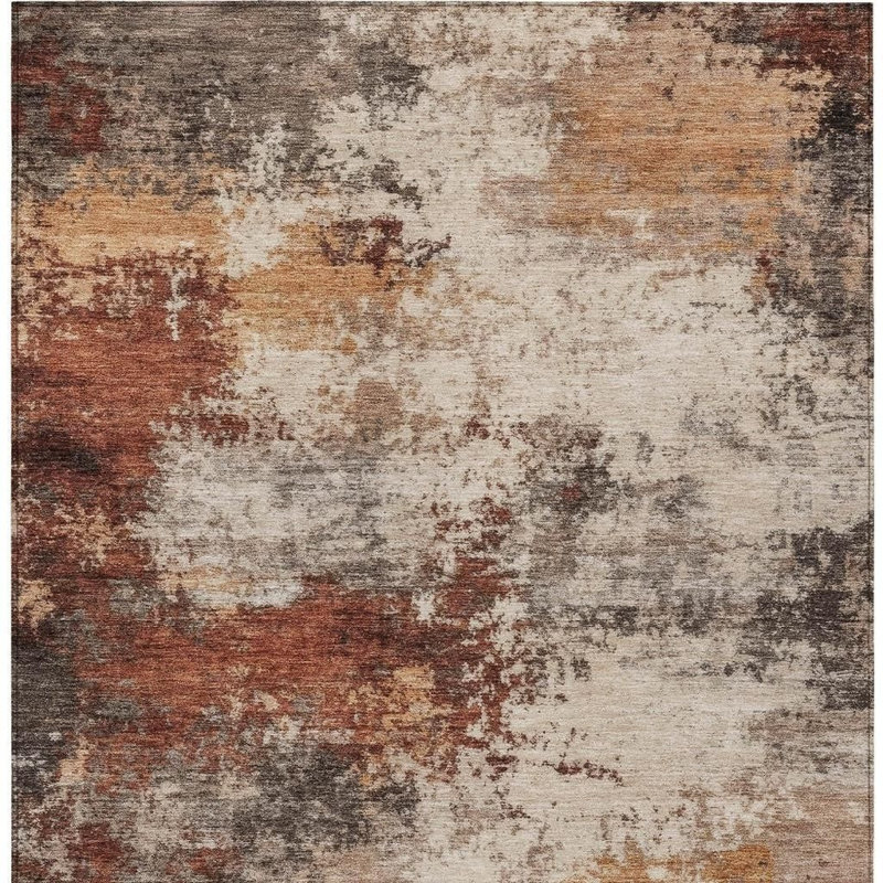 8' X 10' Rust And Beige Abstract Washable Indoor Outdoor Area Rug