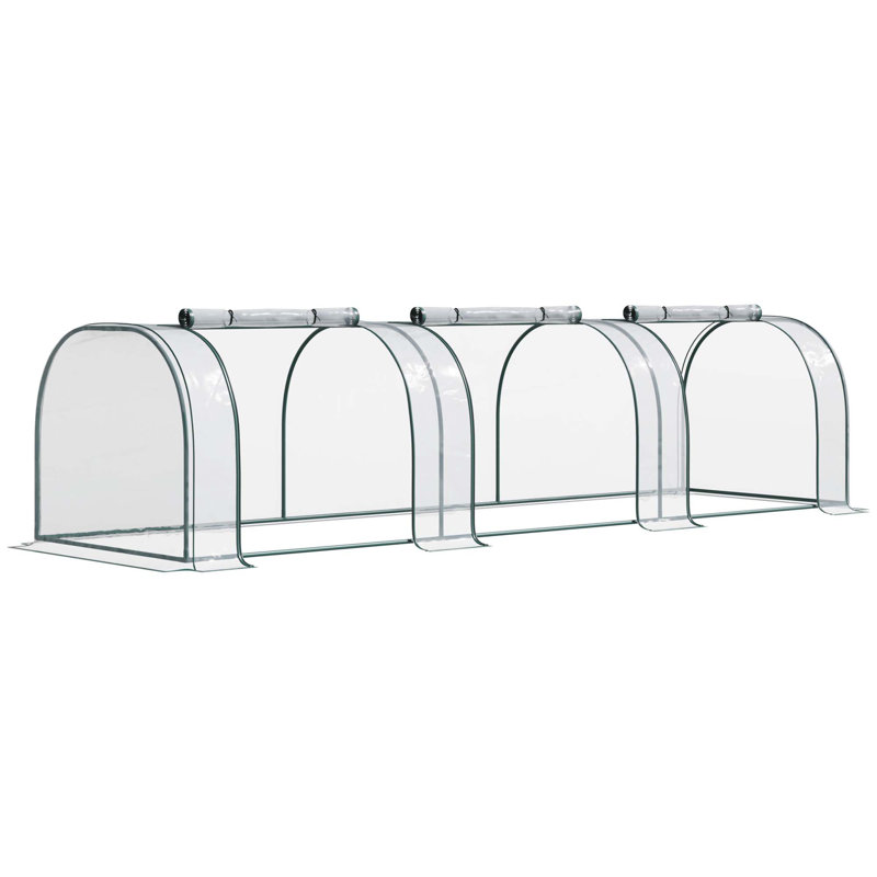 Mini serre Outsunny, serre portative à tunnel avec portes à fermeture à glissière, housse imperméable aux rayons UV, structure en acier