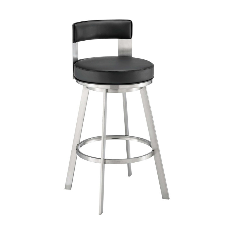 Tabouret tournant 30 "en métal avec similicuir, Silver/Black