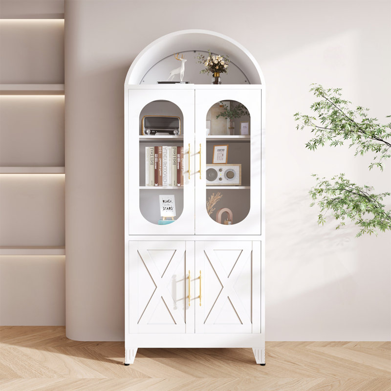 Modern style metal Circular arc top 2 doors cabinet, White