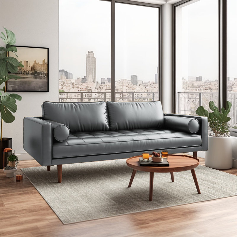 Brishon 70'' Faux Leather Sofa, Gray Faux Leather