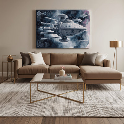 "Space Spacecraft Blueprint Designs", art mural sur toile bleue