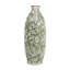 Vase en céramique avec motif floral vert, design vertical compact, deux petites poignées et fonctionnalité d'affichage polyvalente.