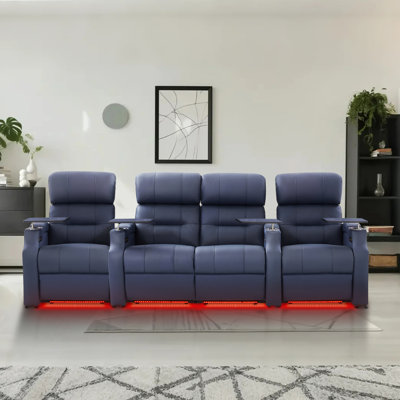 Sofa Power Reclining Electricity Sofa Power Recliner Loveseat Chair Top Grain Leather Movie Chair Gaming Seat With USB Charging Tray Table Cup Holders by Orren Ellis