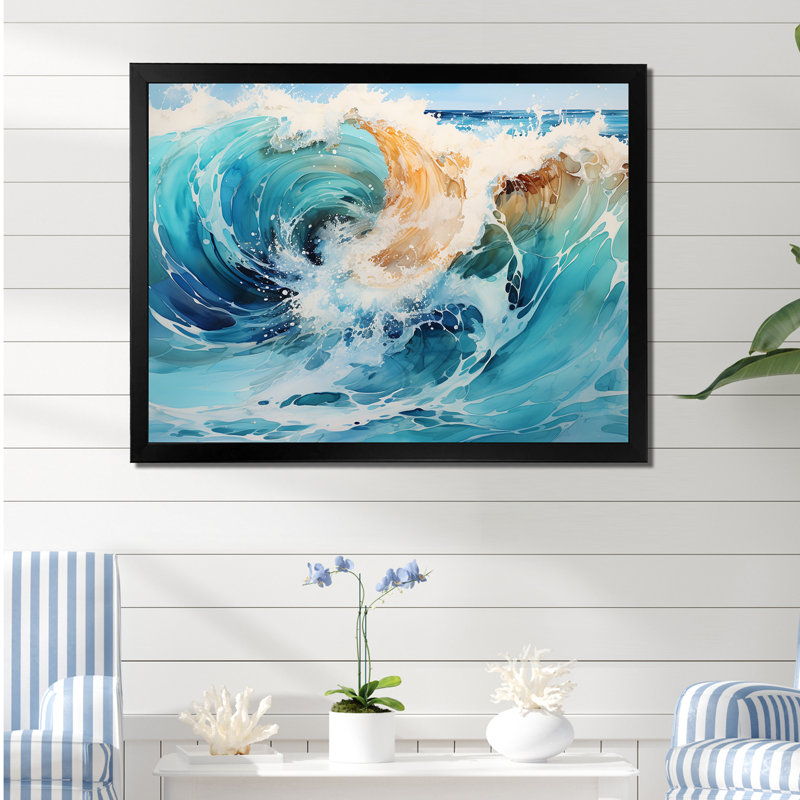 «Tropical Beach Waves Fusion I», reproduction sur toile, H 12 po x l 20 po x P 1 po, Cadre photo noir