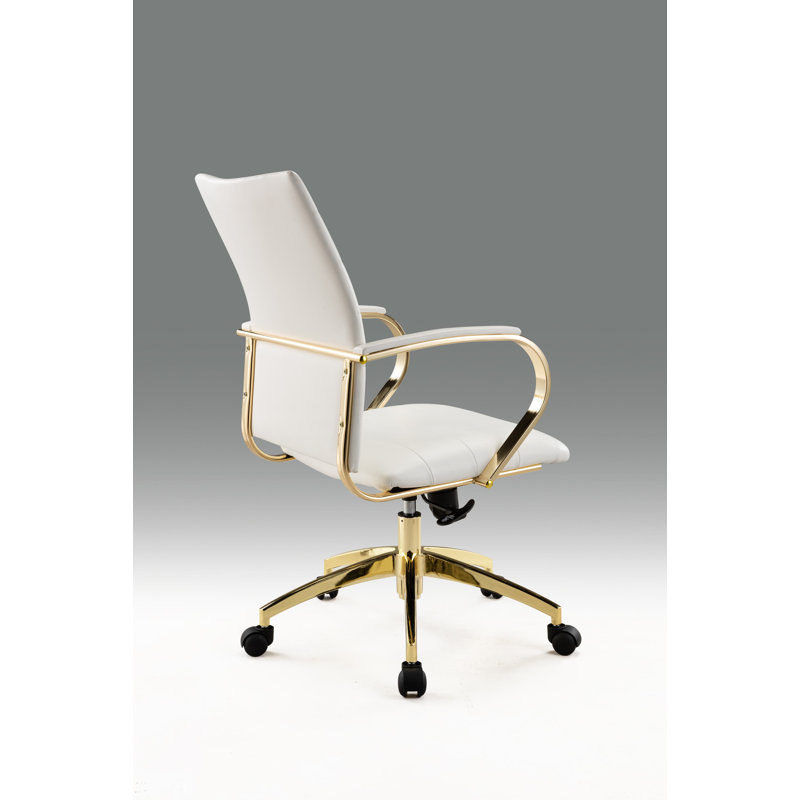 Everly Quinn Elphaba Polyurethane Conference Chair, White, Gold