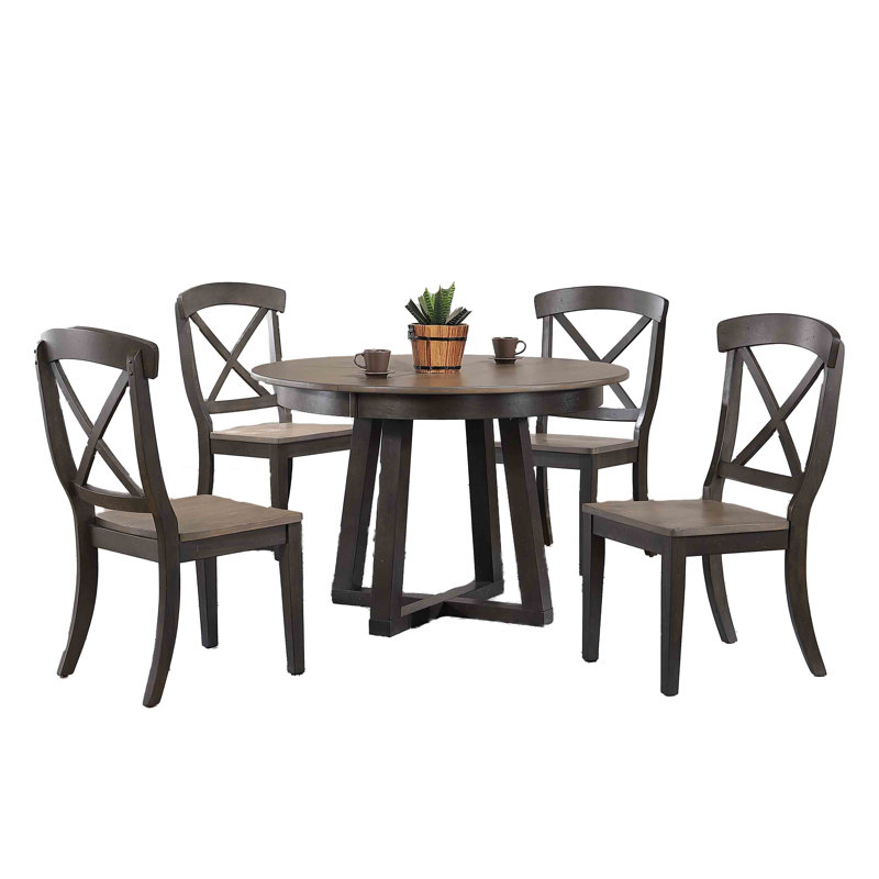 Laesha Extendable Round Solid Wood 7-Piece Dining Set, 5 Pieces: 1 Table, 4 Chairs