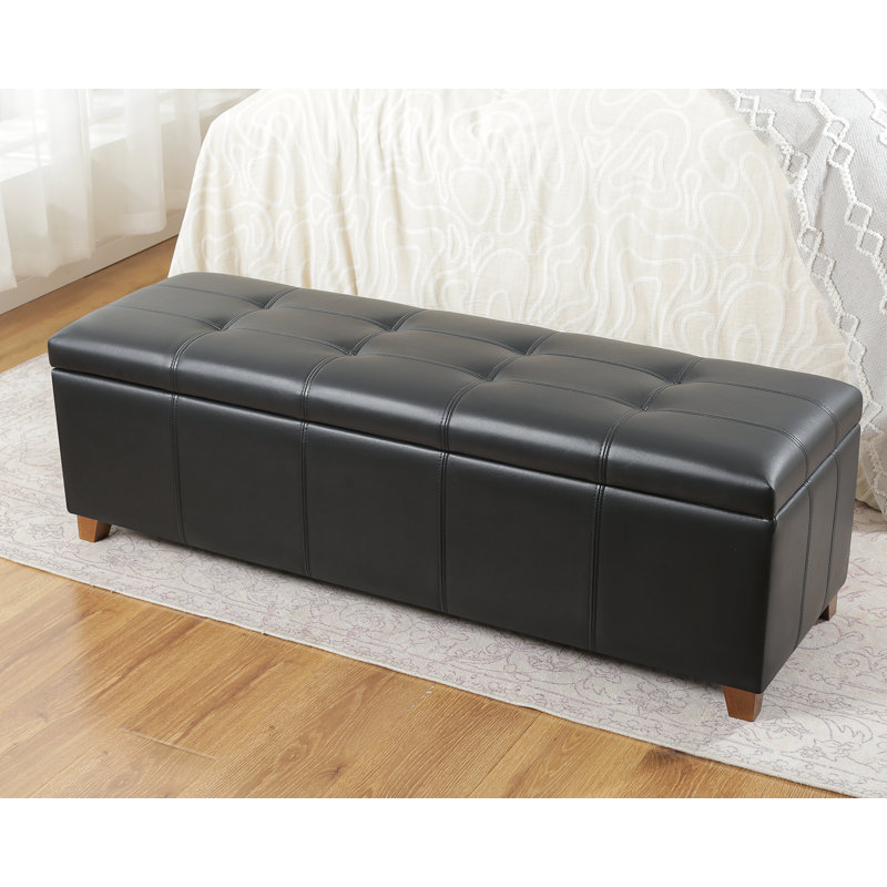 48” Upholstered Storage Ottoman Bench, Black