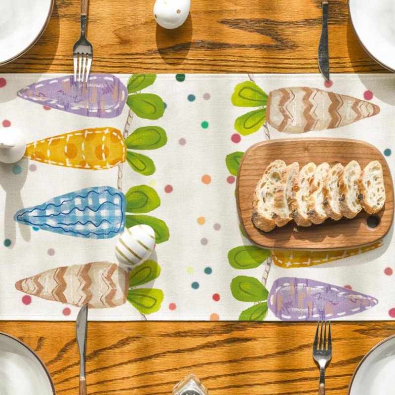 Chemin de table de lapin de carotte avec lapin Joyeuses Pâques, décoration de table de salle à manger pour la maison