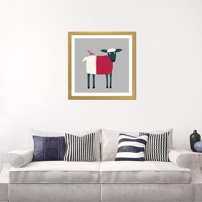 «Sheepish» par Nic Squirrell - impression, H 24 po x l 24 po x p 1 po, Papier encadré doré, Blanc