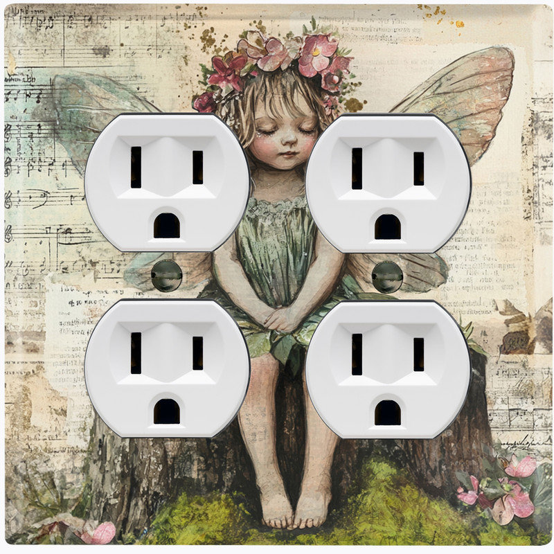 Couvercle de plaque d'interrupteur en métal; Rectangle 2 bandes US standard - Fairy Girl, Prise double # 9