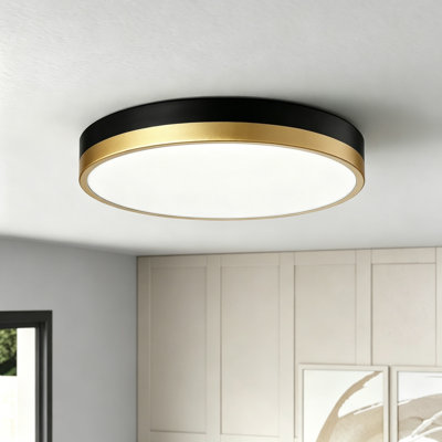 13" Black Gold Led Flush Mount Ceiling Light With Remote, 2700k-6500k Dimmable,  Night Light Mode