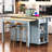 Expandable Dining Integrated Rolling Kitchen Island Cart, Rubber Wood Veneer Countertop with Inner Storage Rack and Built-In Power Outlet, Two Drawers and Dual Closed Storage Cabinets for Kitchen Organization-1179851297