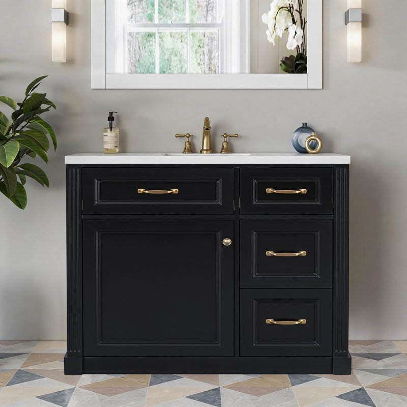 Meuble-lavabo autoportant 36 po - Bois massif / Armoire en bois massif avec lavabo, tiroir rabattable et tablette réglable