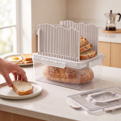 Bread Box with Bread Slicer for Kitchen Counter, 2-in-1 Bread Storage Container with Lids & Carry Handle, Bread Keeper for Homemade Bread, Sourdough & Bagels