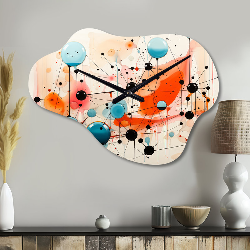 Abstrait coloré Mid Mid Century Atomic I - horloge asymétrique moderne en métal, horloge moderne en métal, Petit