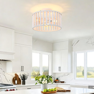 Plafonnier encastré blanc Farmhouse, plafonnier semi-encastré bohémien à 3 lumières perlé pour cuisine