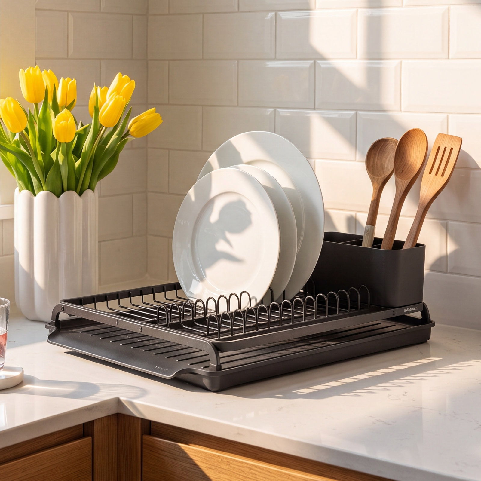 Brabantia Sink Side Large Dish Drying Rack, Dark Gray