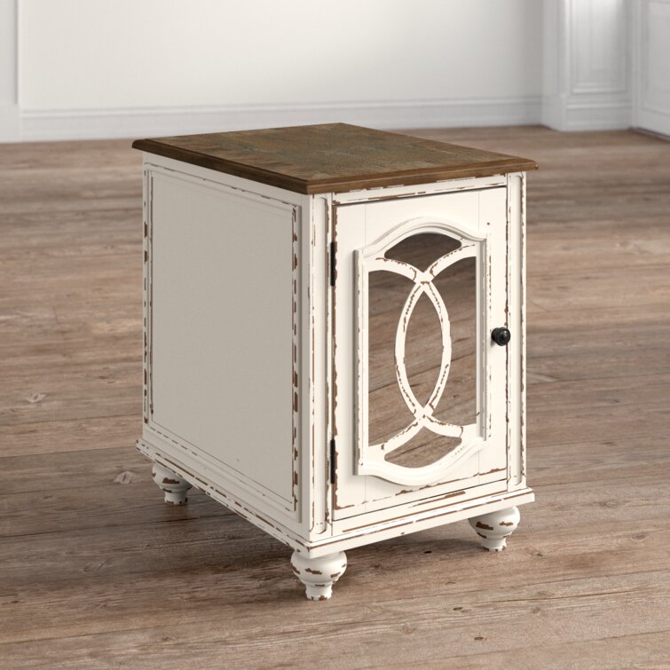 Hayley End Table with Storage - Rustic White