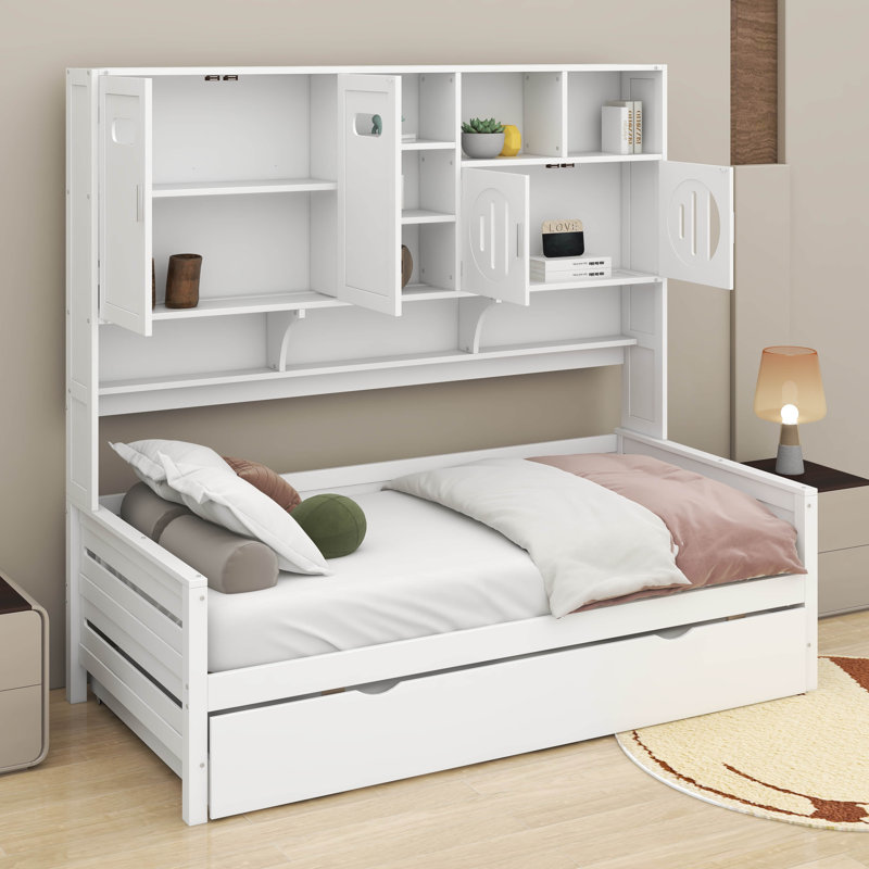 Lit de jour simple en bois avec couchette, Simple, Blanc