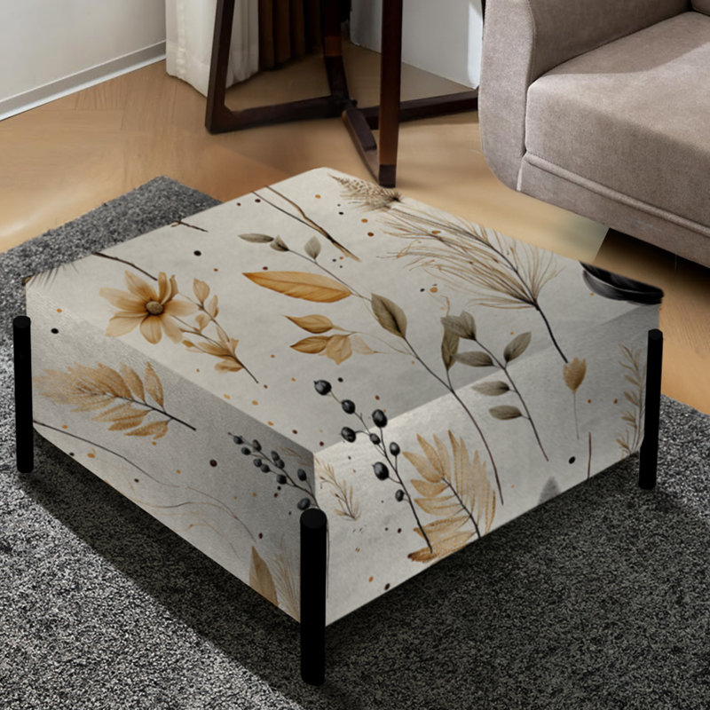 Fleurs géométriques grises et beiges - Grand repose-pieds carré Boho