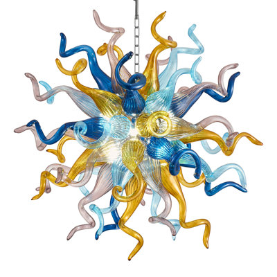6 - Light Hand Blown Glass Modern Linear Sputnik Chandelier
