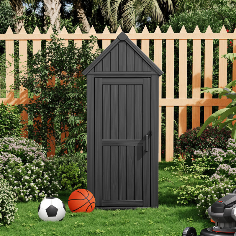 Outdoor Storage Shed With Removable Shelves, Waterproof Resin Outdoor Storage Cabinet, Black