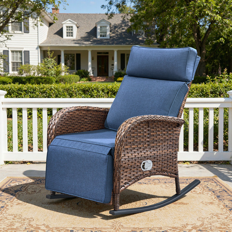 Arcturus Patio Recliner Rocking Chair With Adjustable Backrest & Footrest, All-Weather Outdoor Chaise Lounge Chair, Blue, 1