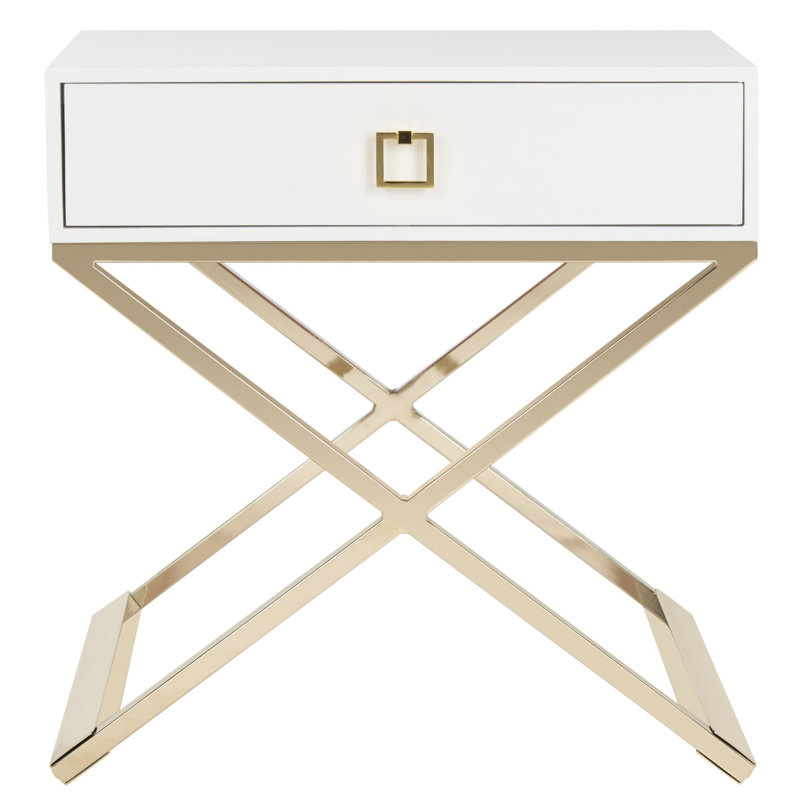 Table de bout à pieds croisés avec rangement, Blanc