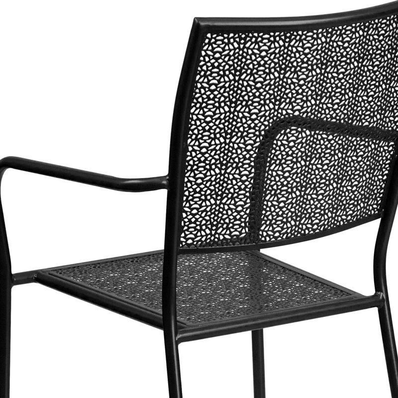 Fauteuil de patio intérieur / extérieur en acier à dossier carré Oia, Noir