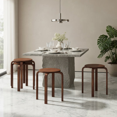  Set of 4 Stackable 18-Inch Bentwood Dining Chairs, Ergonomic Round Top Design for Home, Office & Classroom, Walnut