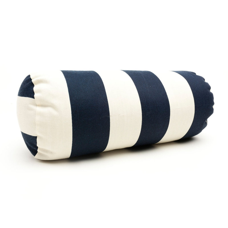 Vertical Stripe Outdoor Bolster Pillow Cover & Insert, Navy Blue/Cream