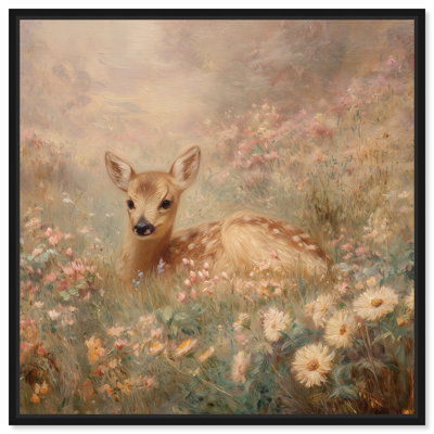 «Gentle Deer I», reproduction d'art sur toile encadrée par Art Remedy, cadre noir, 16 x 16