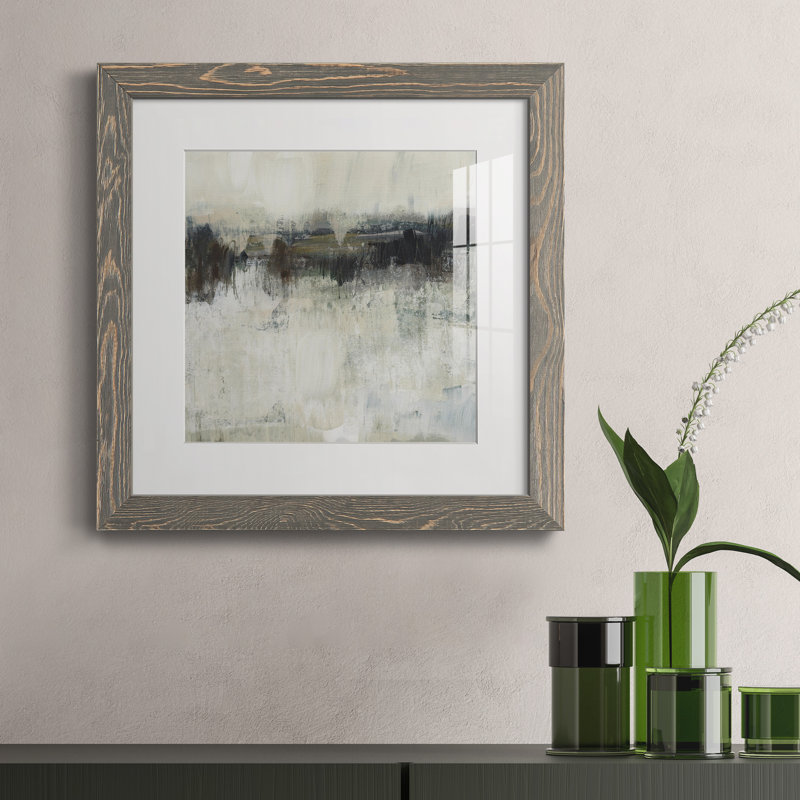 «Neutral Horizon Line I», reproduction encadrée de qualité supérieure - prête à être accrochée, Papier avec cadre gris, Blanc