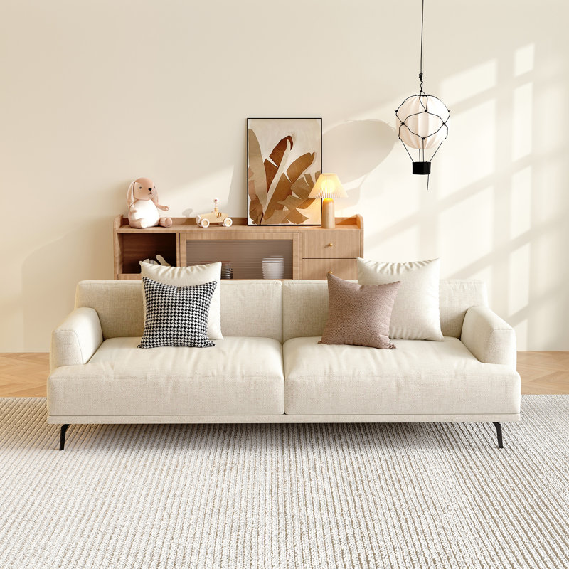 Modern Minimalist Sofa With Cotton-linen Fabric, Solid Wood Frame And High-elastic Sponge Seat Cushion Light Beige
