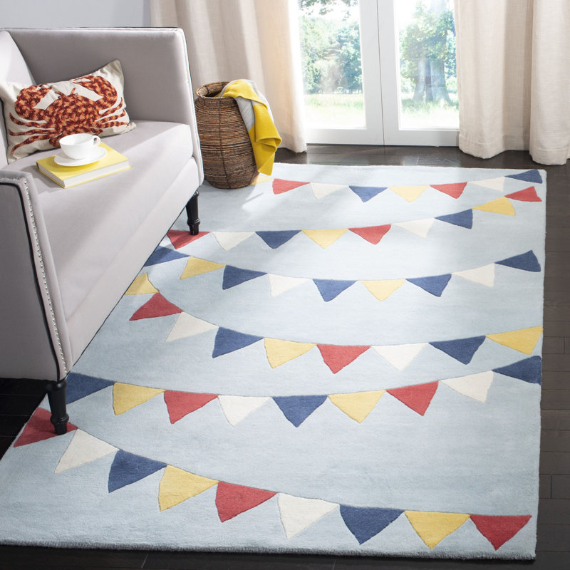 Tapis en laine touffeté à la main Party Time Martha Stewart, Rectangle 8 pi x 10 pi, Bleu / gris / orange
