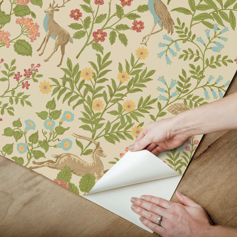 Woodland Floral Peel & Stick Wallpaper, Linen