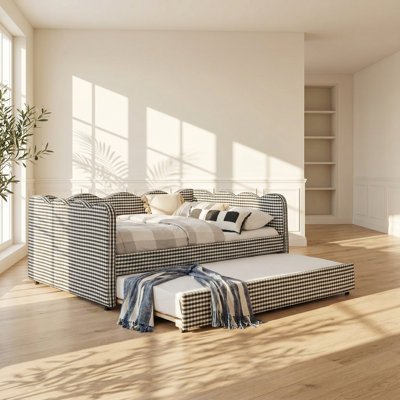 Lit de jour double avec couchette simple à double coude à chargement par USB Gingham Collection l 81 po x P 58 po x H 33,5 po