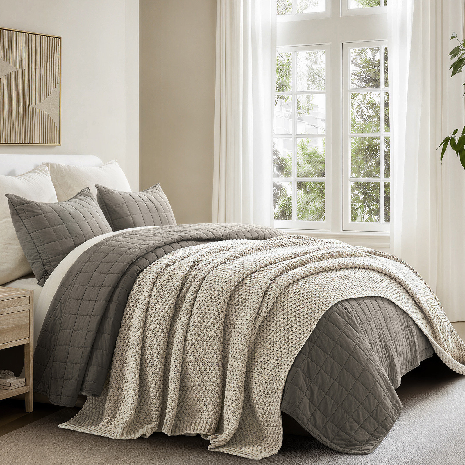 Chunky Chenille Weighted Throw Blanket, 90" L x 90" W, Warm Gray