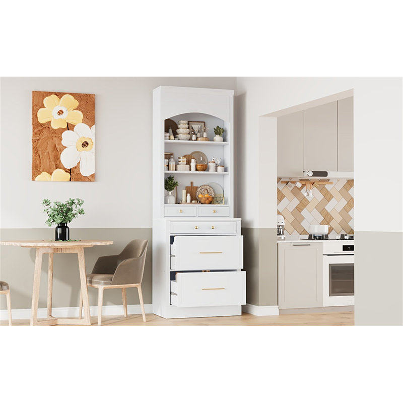 TOPMAX Modern 83.7Inch High Kitchen Pantry , White/Gold