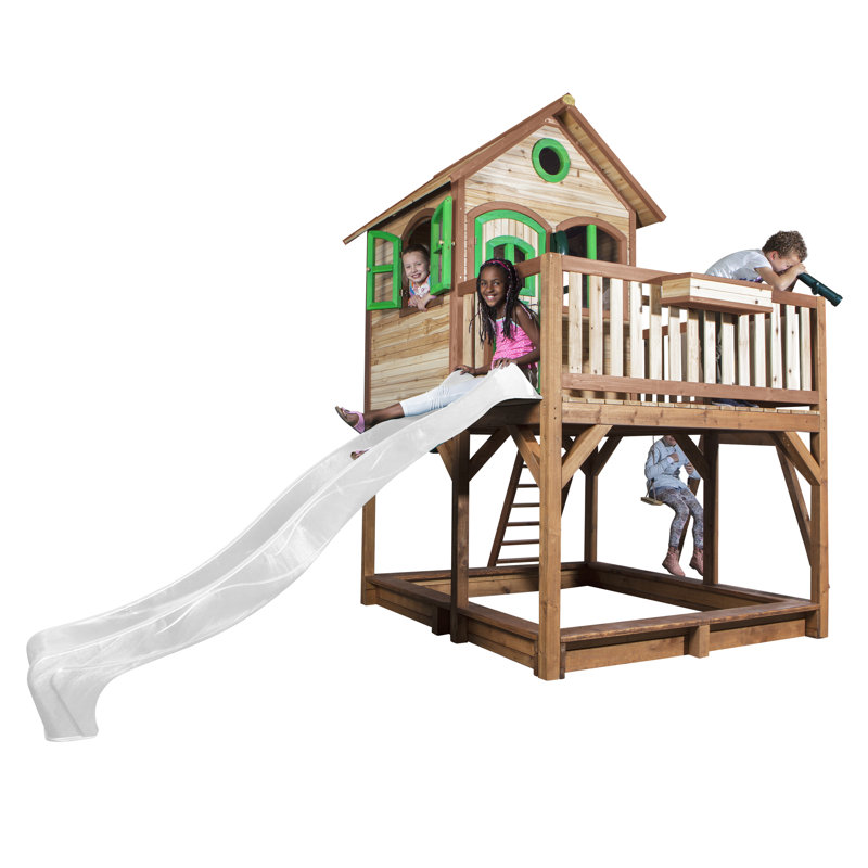 AXI 613cm W x 277cm D Outdoor Hemlock Wood Playhouse, Brown/Green/White