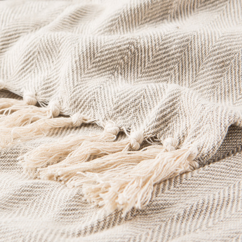 Seabreeze Hand Woven Throw Blanket, Gray/Cream